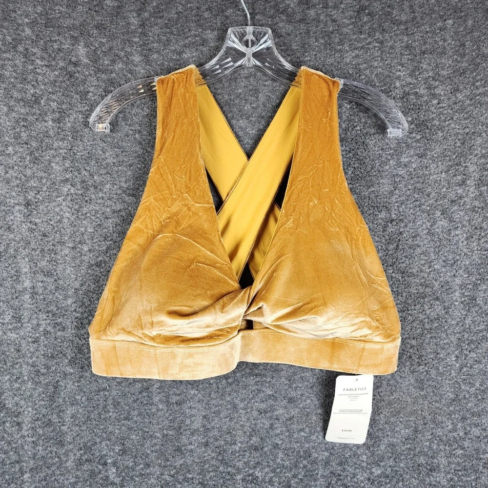 Fabletics Oasis Twist Front Velour Sports Bra Womens 2X Mustard Gold Crisscross